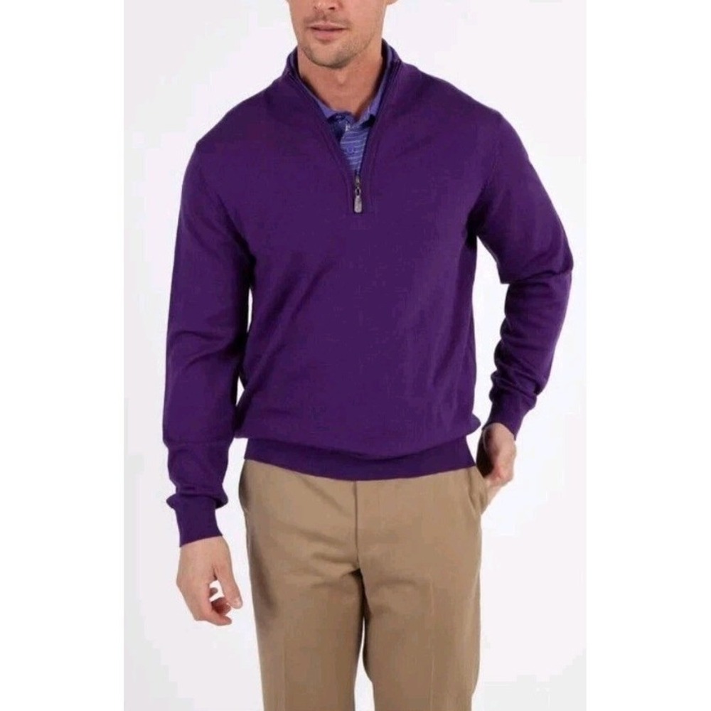 Men's Orvis Merino Wool Quarter-Zip Pullover Sweater, Size Large, in Purple/Blue